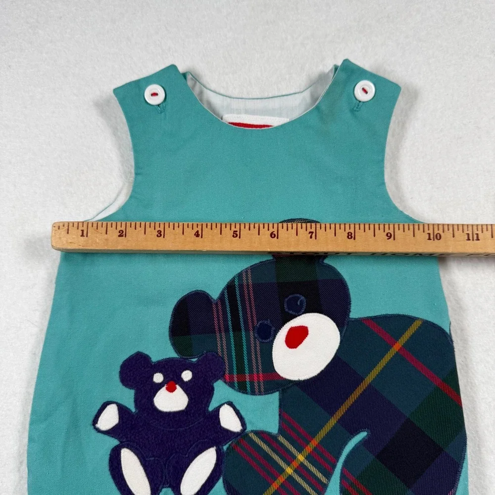 Vintage Chocolate Soup Teal Plaid Teddy Bear Bubble Romper Baby 9-12 months